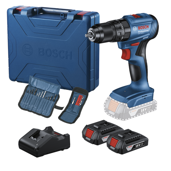 Taladro Percutor Inalámbrico Bosch GSB 185-LI 18V + Set 91 Accesorios X-Line