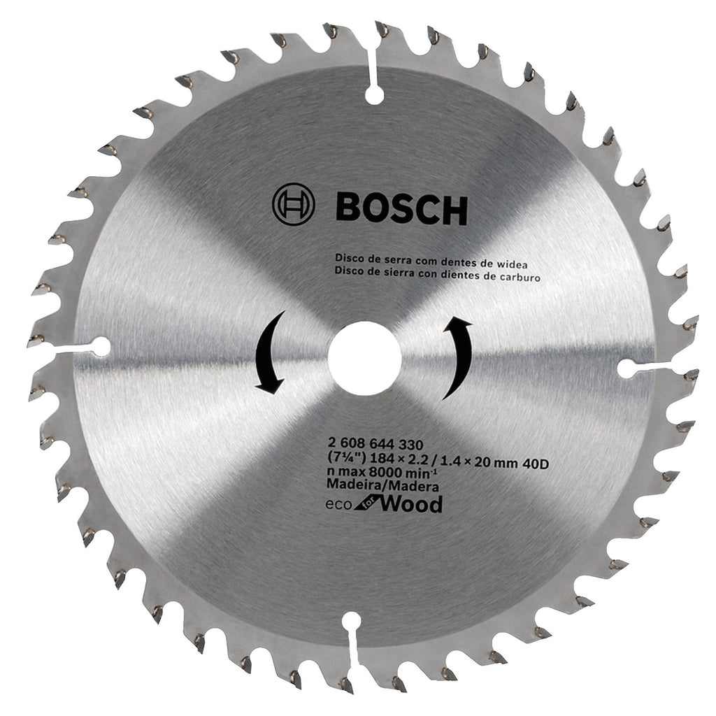 Disco de sierra circular Bosch Eco for Wood 7 1/4 pulgadas 40 dientes para corte fino en madera