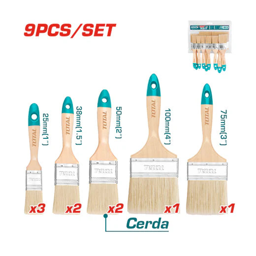 Set Brochas con Mango de Madera 9 Piezas TOTAL THT8414091