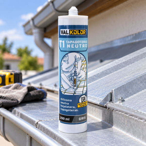Silicona Neutra Gris Tapagotera Valkolor 280 ml para sellado de techumbres y canaletas
